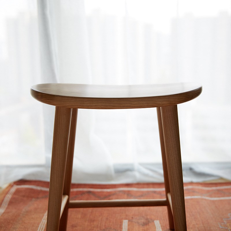 北欧日式全实木化妆凳卧室简约榫卯梳妆台凳子樱桃木小户型换鞋凳