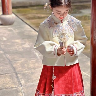 汉服女童冬装套装2023新款初冬款女宝宝儿童时髦上衣马面裙两件套