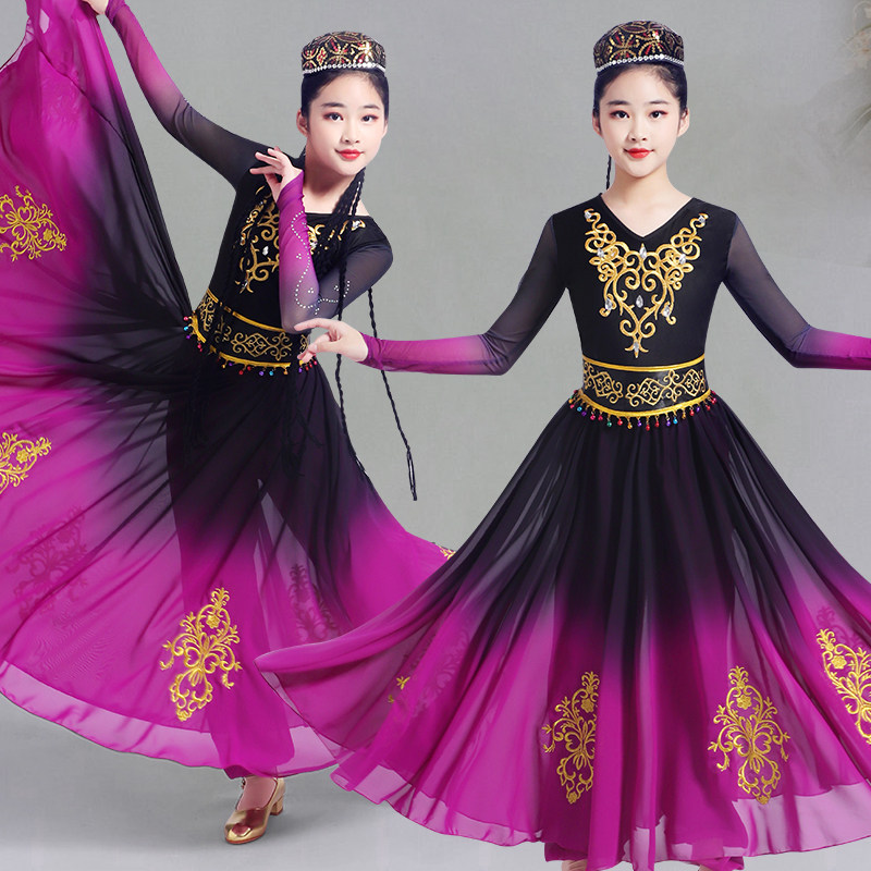 新疆舞蹈演出服儿童维吾族小小古丽大摆裙舞蹈服女童少数民族服装