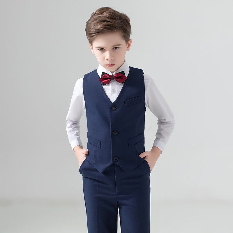 夏季儿童西装马甲套装男童钢琴演出服主持人比赛花童表演男童礼服