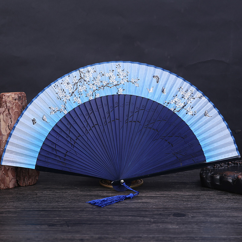 包邮中国风日式精美女士折扇工艺真丝扇子夏季绢扇舞蹈演出折叠扇