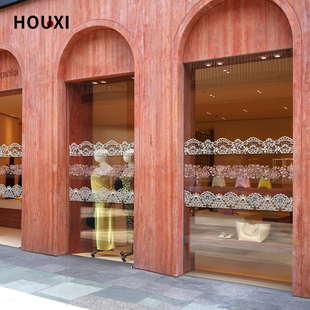 中式云纹玻璃贴祥云波浪古典中餐厅酒店橱窗腰线底纹静电抽象线条