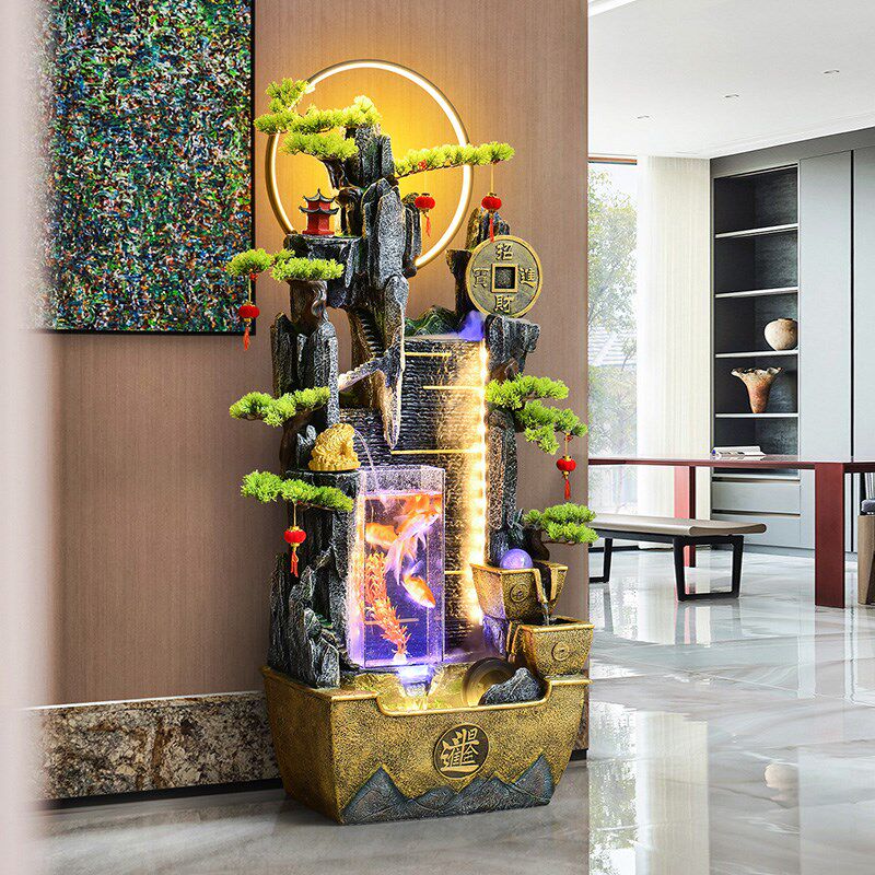 中式流水摆件客厅落地招财水幕墙电视柜旁水循环鱼缸乔迁开业礼物