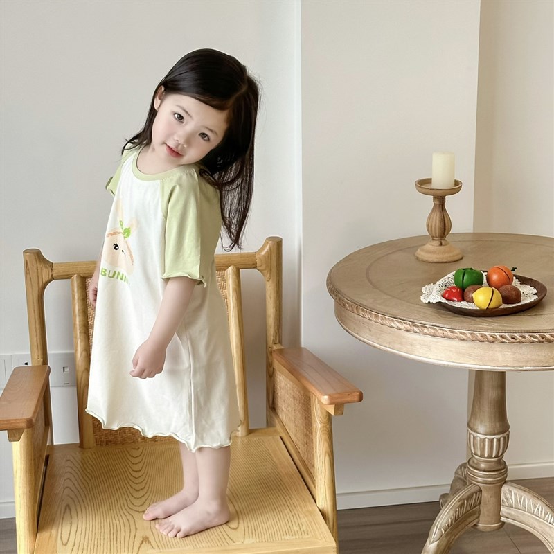 跟冰淇凌一样甜的女孩睡裙~敲可爱甜美风女童短袖居家外出连衣裙