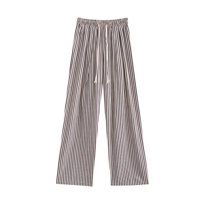 黑白条纹直筒休闲裤女夏季薄款胖mm大码宽松显瘦高腰垂感阔腿裤子