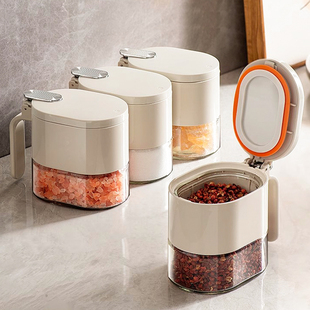 日式玻璃调料罐密封防潮调味罐厨房家用调料盒盐盒带勺子盐罐套装