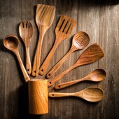 创意木质烹饪不粘锅专用锅铲汤勺漏勺厨房工具套装 家用炒菜木铲子
