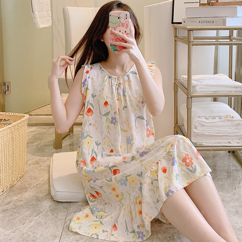 可外穿棉绸睡裙女夏薄款公主风睡衣绵绸性感连衣裙背心学生家居服