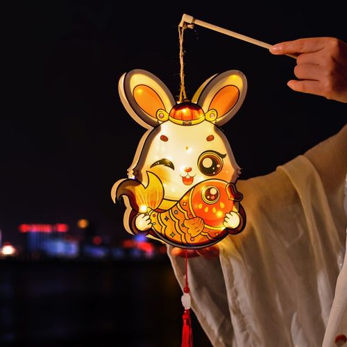 2023新年手工灯笼diy材料包兔年元宵节儿童手提发光卡通兔子花灯
