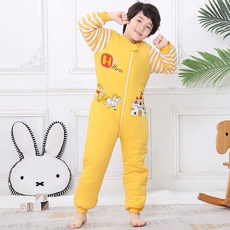 宝宝睡袋秋冬加厚男童女童儿童防踢被中大童连体睡衣冬季厚款分腿