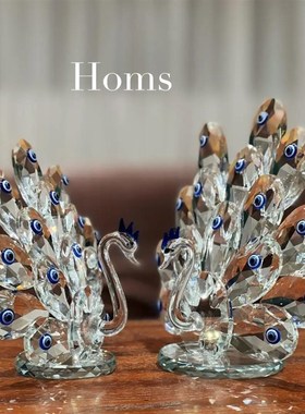 水晶新款天鹅摆件孔雀装饰欧式客厅电视柜酒柜玄关简约家居装饰品