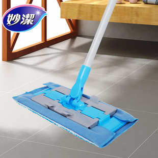 妙洁夹布拖把头易洁耐拖布替换布夹板粘贴式平板尘推布拖地布两用