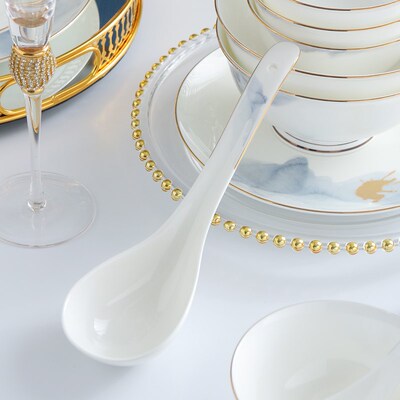 家用骨瓷大汤勺长把盛汤勺子家用陶瓷长柄勺新款瓷饭勺喝汤大勺子