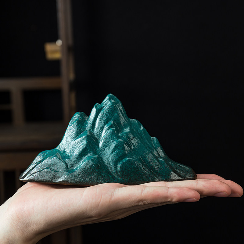 陶瓷假山摆件禅意雪山新中式客厅玄关博古架鱼缸水族盆景桌面装饰