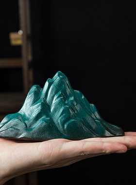 陶瓷假山摆件禅意雪山新中式客厅玄关博古架鱼缸水族盆景桌面装饰