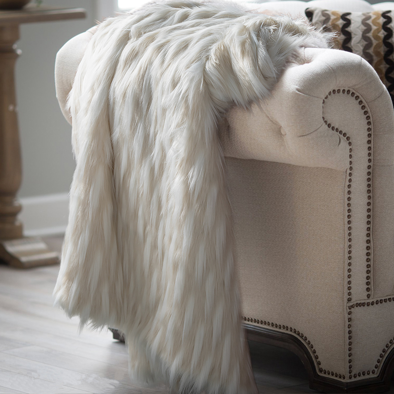 出口仿毛皮绒毯子北欧沙发毯休闲毯轻奢床尾盖毯美式驼色长毛搭毯