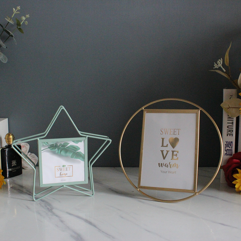创意相框摆台方4寸6寸7寸北欧轻奢风儿童情侣照片架金属装饰摆件