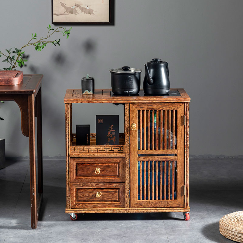 移动茶台鸡翅木小茶桌家用茶车中式茶水柜边几茶几烧水壶一体套装