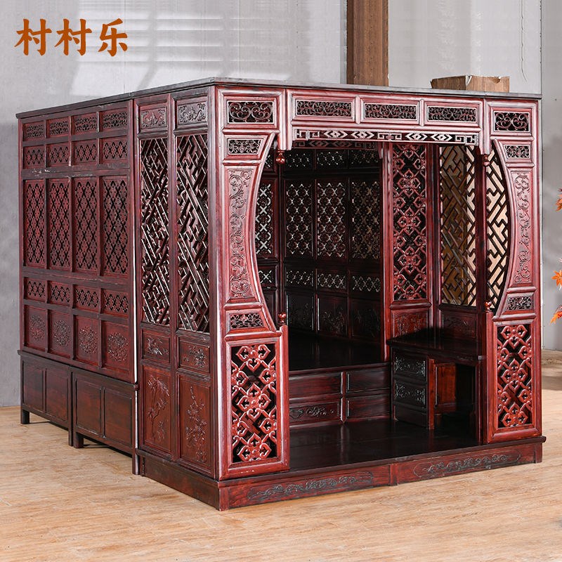 花梨明清古典红木千工中式踏拔步床古代宫廷架子床实木雕花踏步床