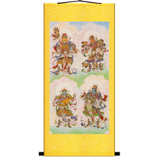 明复古水陆画 四大天王金刚护法神像画 绢布材质卷轴挂画定制