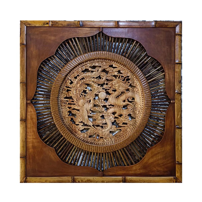 东阳木雕香樟木福字壁挂仿古风竹木装饰画东南亚乡村风格玄关挂画