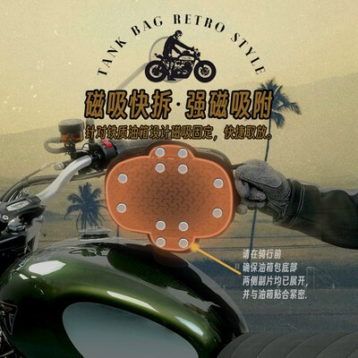 LOBOO萝卜摩托车油箱包复古巡航攀爬街车通用铁质磁吸油箱包 防水