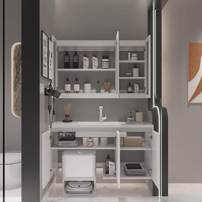 岩板无缝陶瓷盆73/83/93/103/113CM扫地机器人基站款浴室柜洗漱台