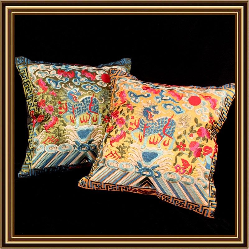 民族风绣片贵州风情整片绣靠垫 补子抱枕 汽车靠枕麒麟仙鹤,居家布艺,靠垫/抱枕,淘宝优惠券,粉丝福利购,淘宝优惠卷