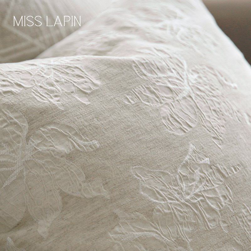 澜品花枝玉兰法式棉麻流苏抱枕 沙发米色靠垫客厅腰枕靠枕