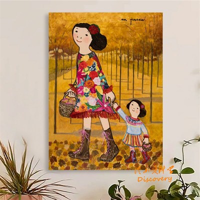 散步阿米森人物色彩画客厅装饰画趣味个性创意挂画玄关无框画