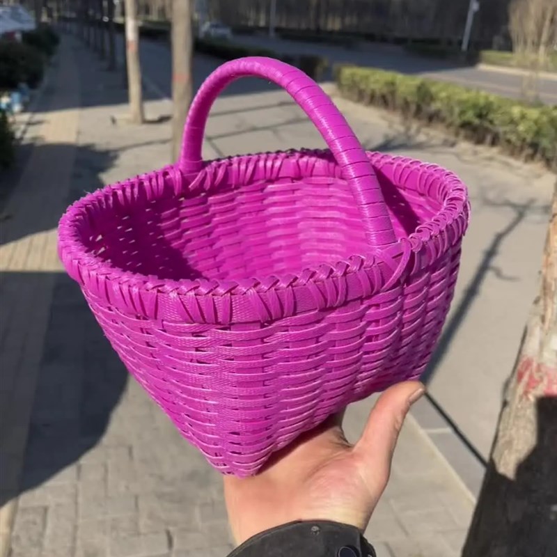 手工编织篮子水果篮菜篮采摘篮购物篮买菜篮野餐篮新款紫色小提篮