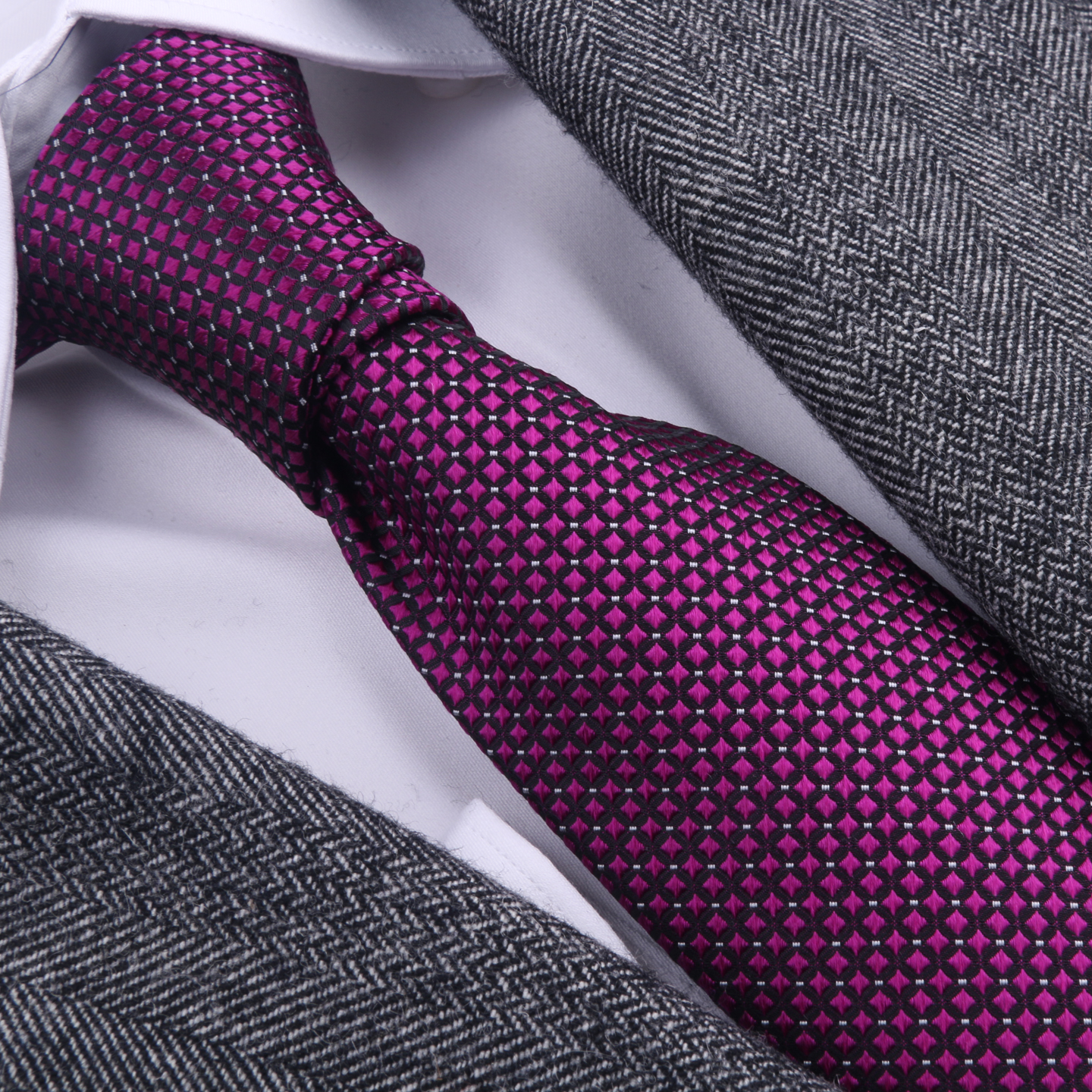 真丝桑蚕丝紫色几何图案领带男士商务正装