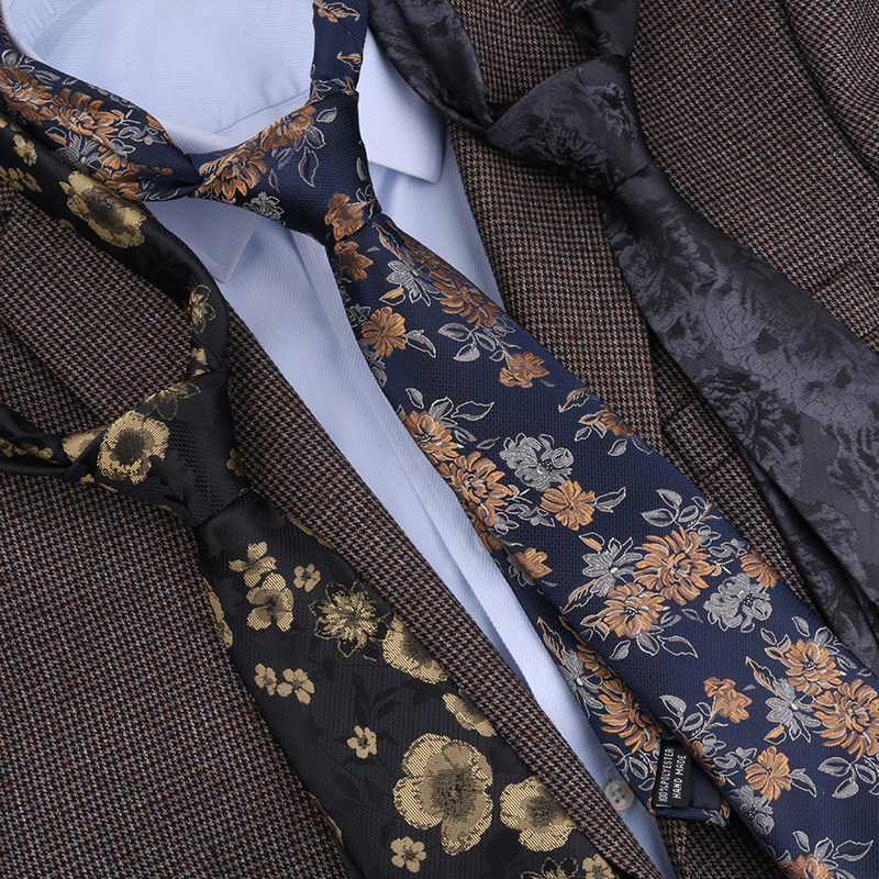 男士时尚休闲黑色金色花朵正装商务新郎手打宴会高档复古上班配饰
