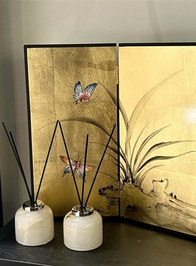 中古风桌面小屏风茶桌装饰摆件玄关书房彷古折屏挡板覆古墨竹摆画