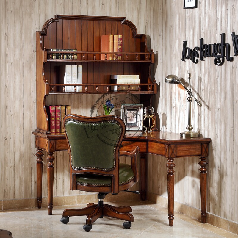 拐角书桌实木小户型L型红橡木家用学习桌子实木墙角柜转角电脑桌