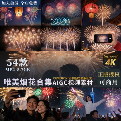 喜庆新年春节烟花秀绽放礼花婚礼抖音自媒体可商用4k视频背景素材