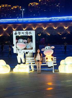 户卡店通玻HQH璃钢奶牛雕塑摆外件装儿童商场景区网红打卡拍照美