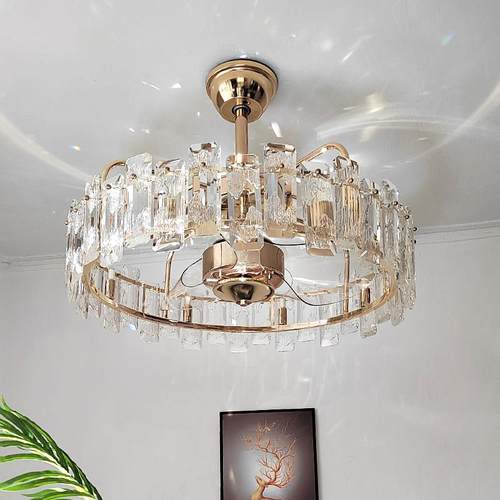 水晶风扇灯扇2024新款大厅气客灯家代用现轻奢餐厅卧室电一体吊灯