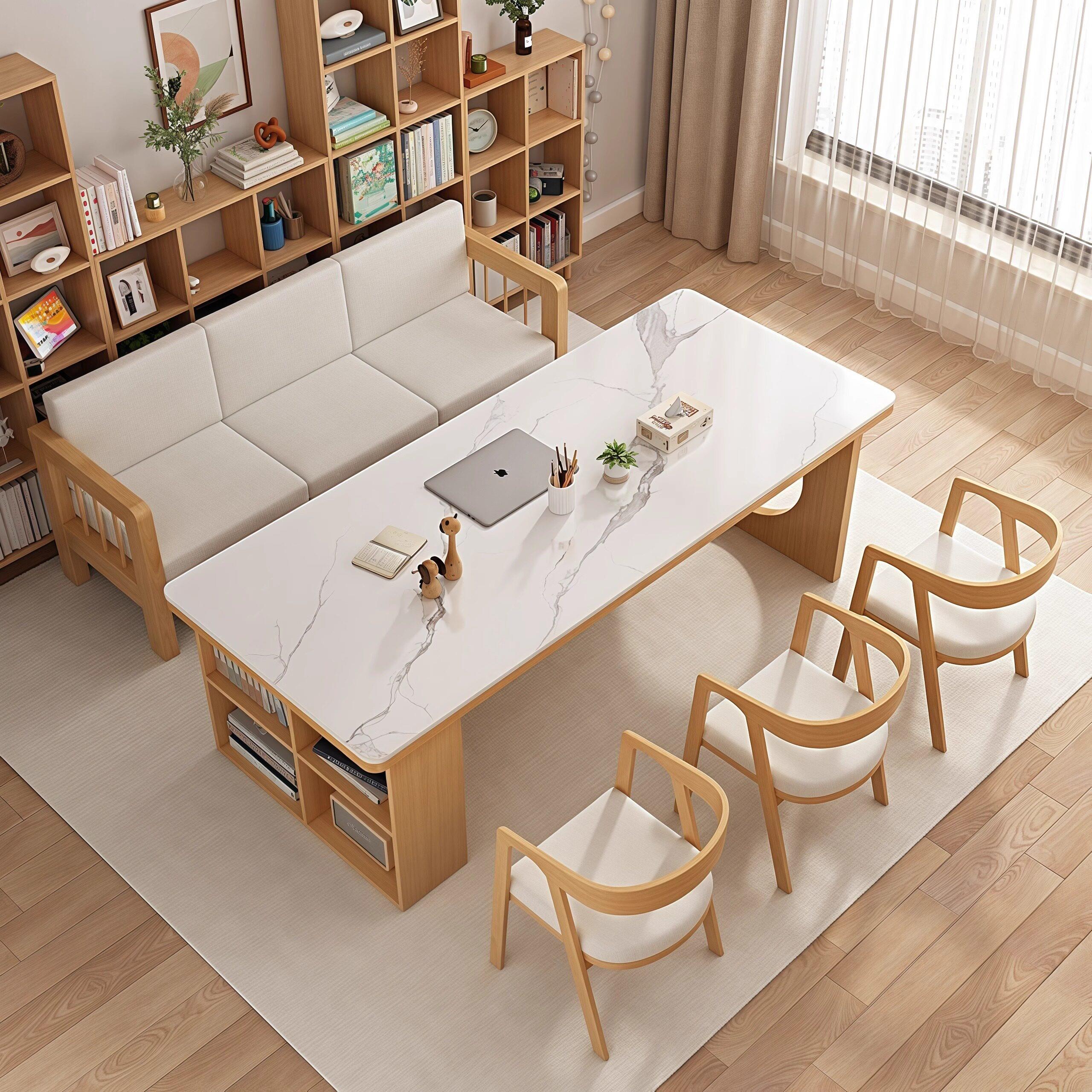 实木岩板大书桌客家习用厅学桌工作台简约公现代办桌创SZ032551意
