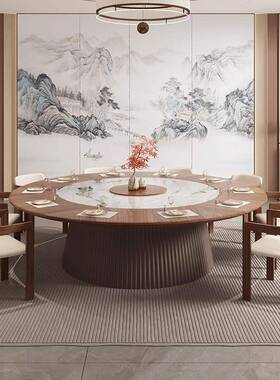 新中式店电动大酒圆桌215会人0人岩板UOL镶嵌转盘餐桌所家具餐厅