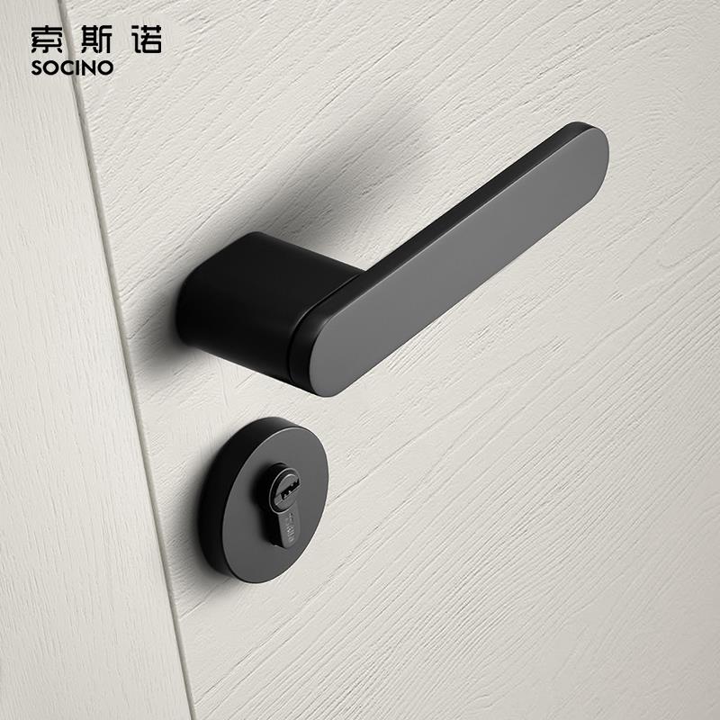 卧室门室内锁静欧音磁吸门现代北房门锁锁黑色分体门锁简约