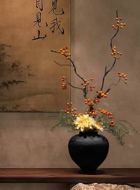 禅意关新IBX中式花陶瓷摆件宋代瓶美学民宿家居玄寂桌别墅侘高级