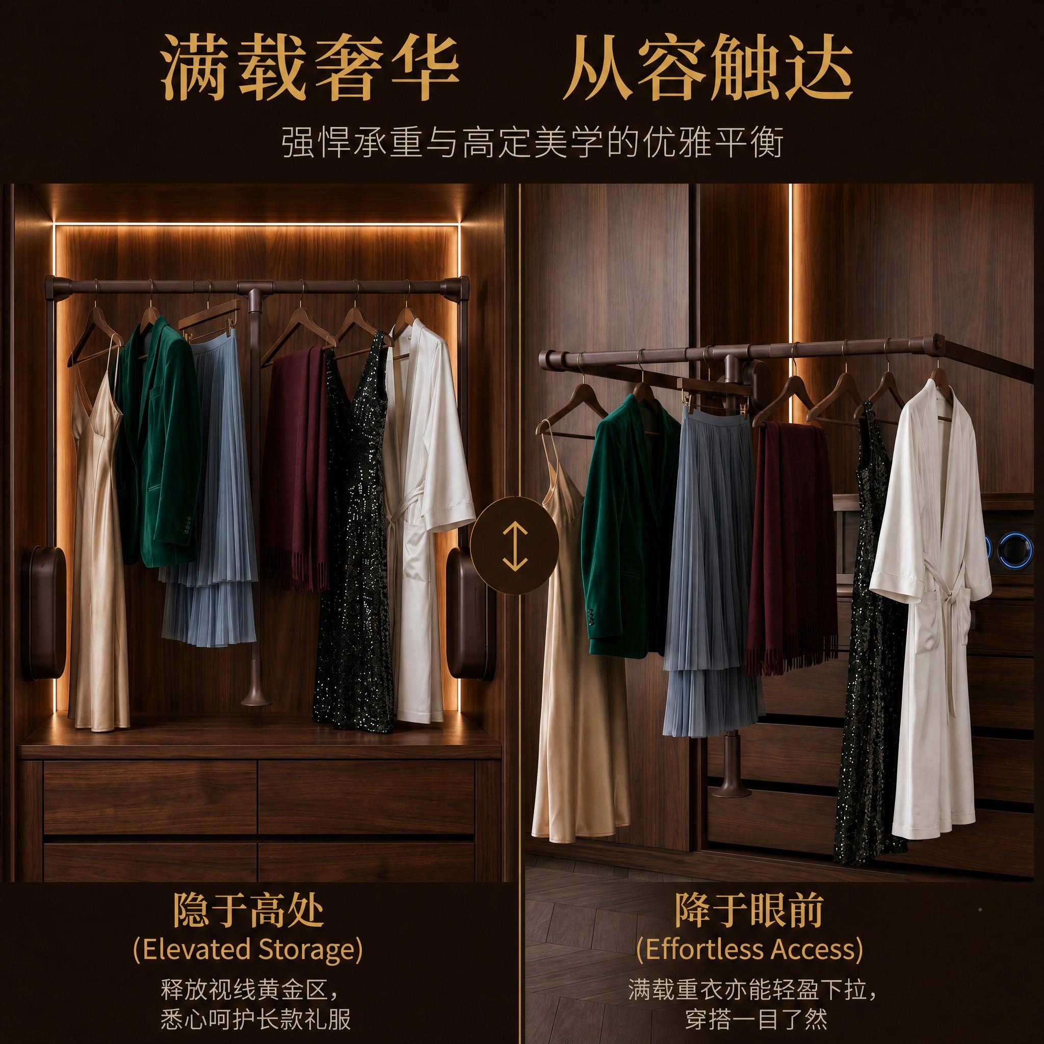 恺蓝下间拉衣式冲升降挂衣BEO杆缓挂架家用衣帽衣柜内伸缩横杆衣
