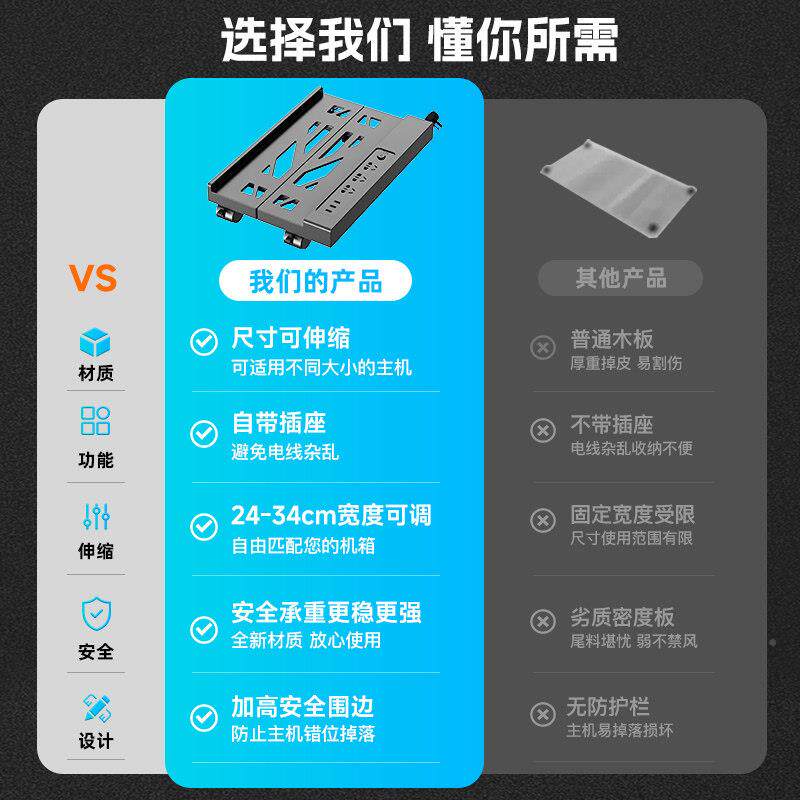 台式高电脑主机支架可移物动主壳托 托架底座家用带插排主办公室
