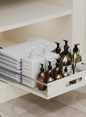 厨房柜内滑抽式拉篮ASG不锈钢抽屉免钉收屉纳轨托衣橱改造抽拉自