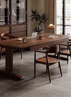 黑胡桃木纯实木大板书桌抽客屉长条桌厅带家用办公工桌作91469台