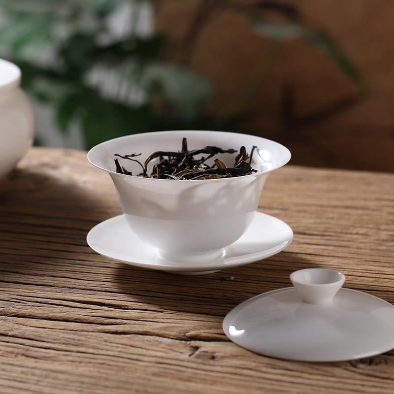 潮大州骨瓷大反口三才碗薄胎撇口夫防烫功茶具纯盖ZYM白茶杯泡茶