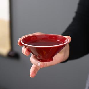 霁红色斗笠杯陶瓷主人杯茶杯女士个人专用单杯功夫茶具茶盏普洱杯