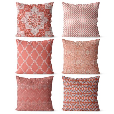 简约几何红色图案双面棉麻抱枕沙发靠垫床头大靠背腰枕套定制尺寸