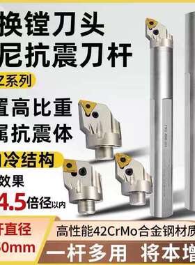 PTFZ阻尼高速钢抗震内冷刀杆内孔大孔镗孔杆换头镗刀PWLNR重切削